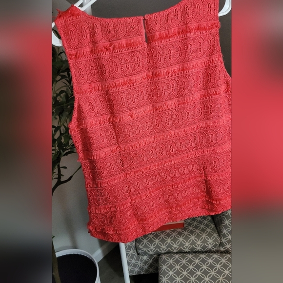 Talbots Fringed & Lace Sleeveless Shell in Coral 12p - Picture 5 of 5